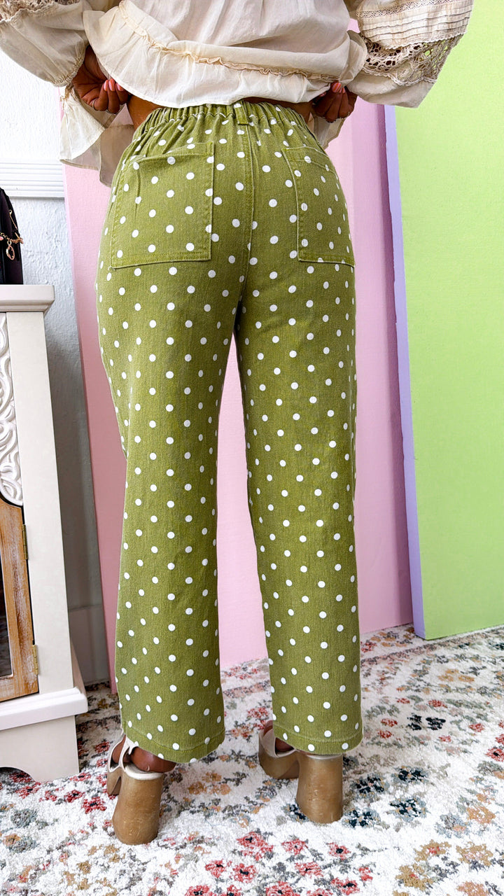 Rosemont Polka Dot Pants, Chartreuse/ White