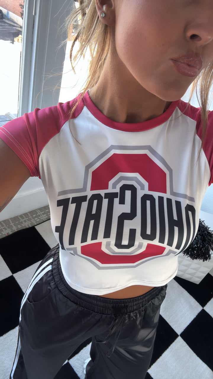 Ohio Crop Baby Tee, White/Red