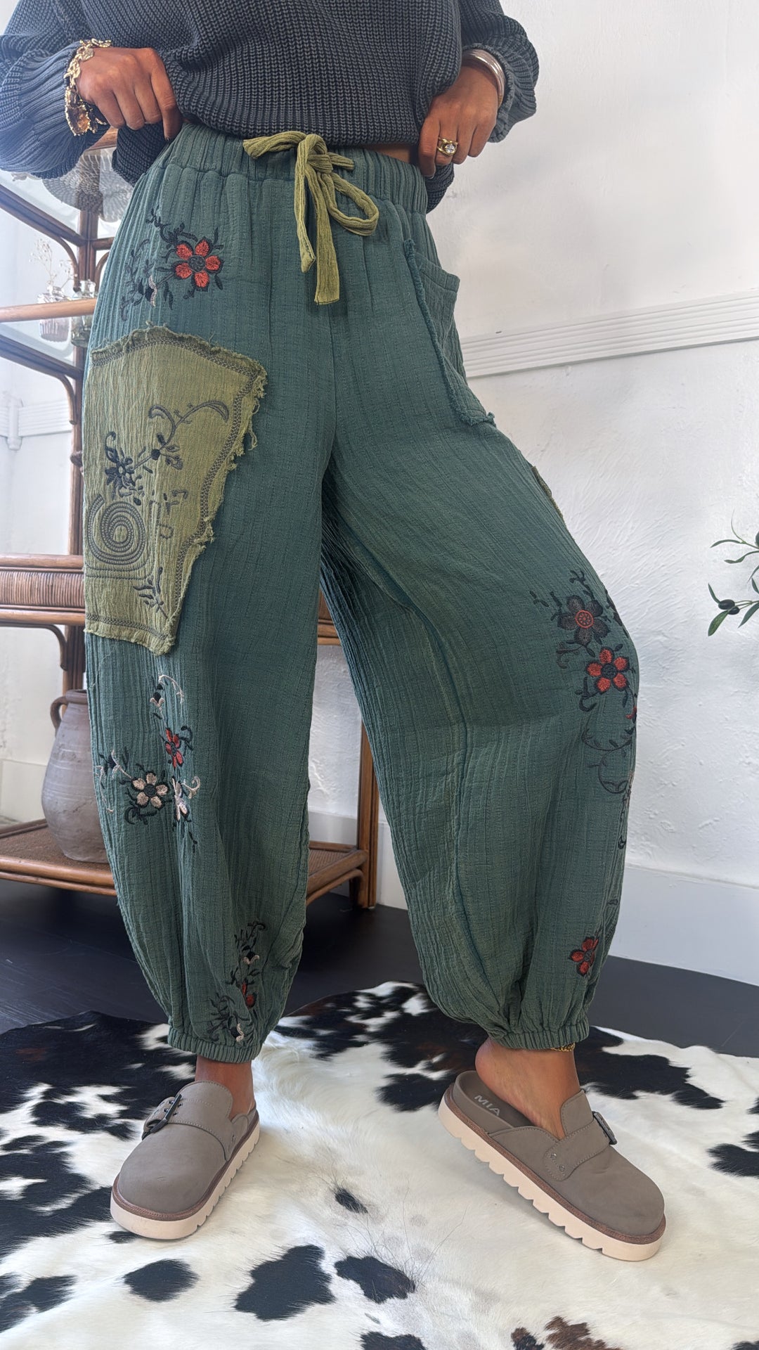 Terra Embroidered Jogger, Forest Teal