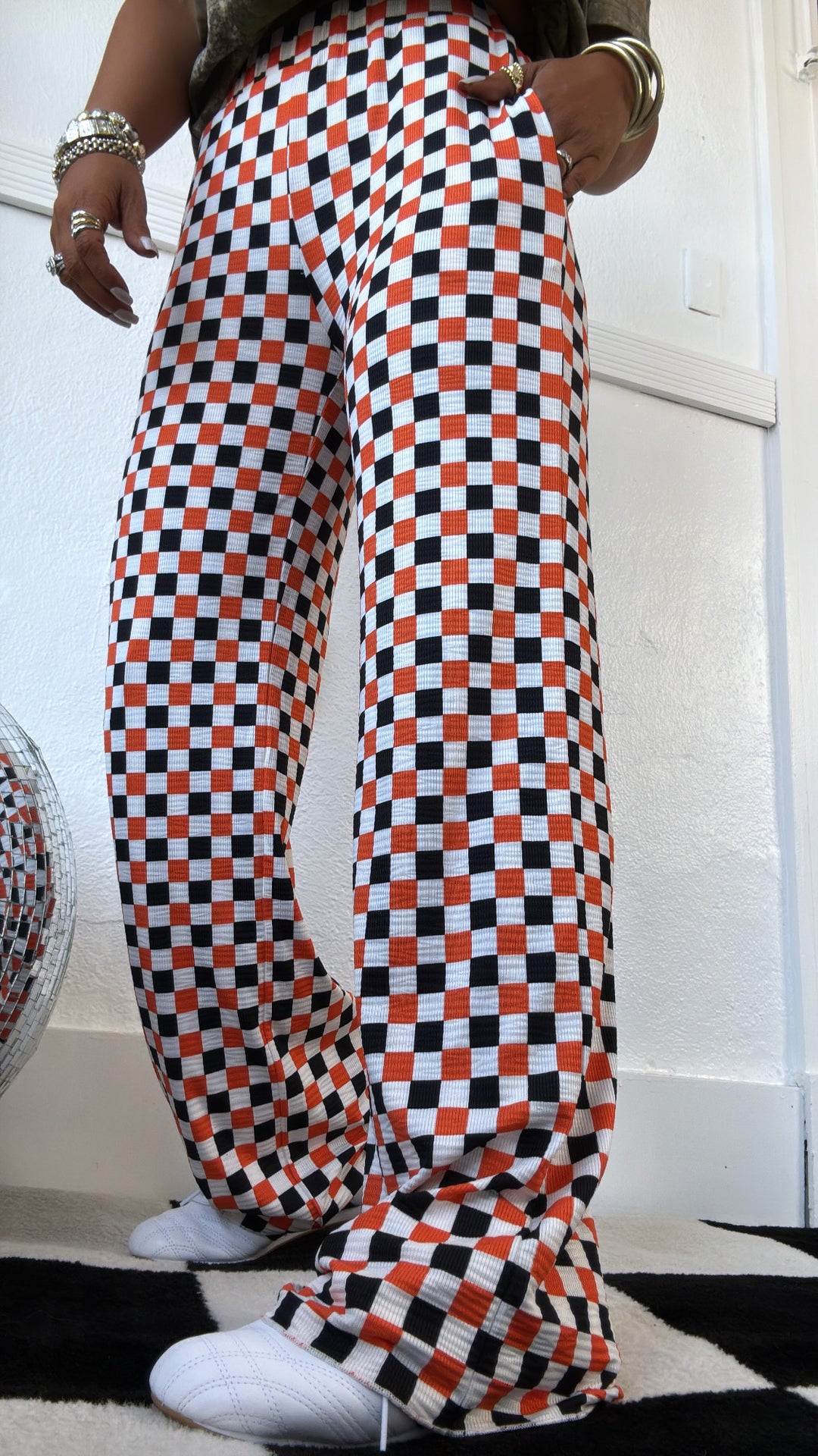 checker print cigarette pants Plaid Mono Designed by Micheline Pitt and made by hand in Los Angeles Brushed Cotton Check High Waisted