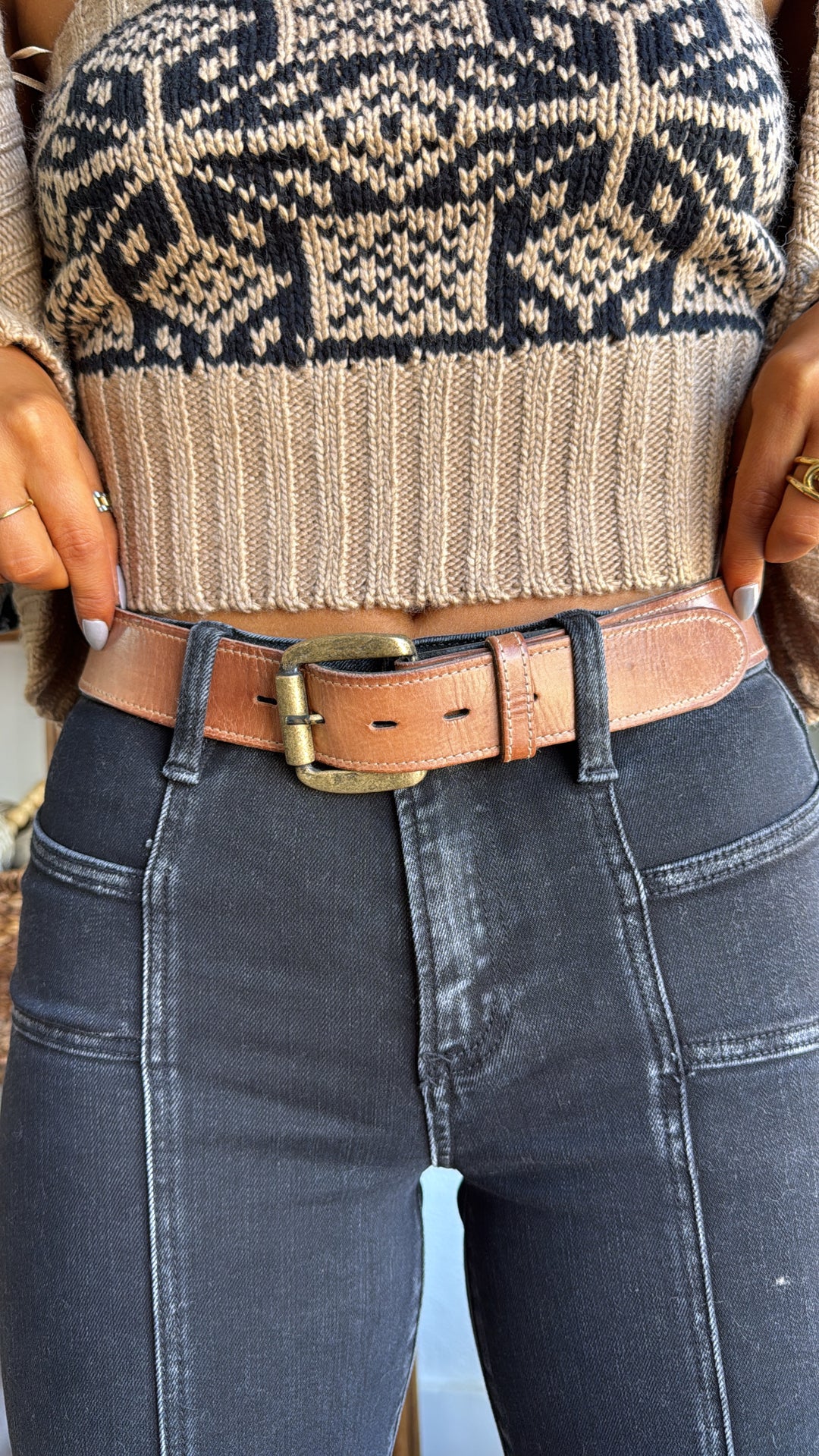 Meander Leather Belt, Tan Rustic