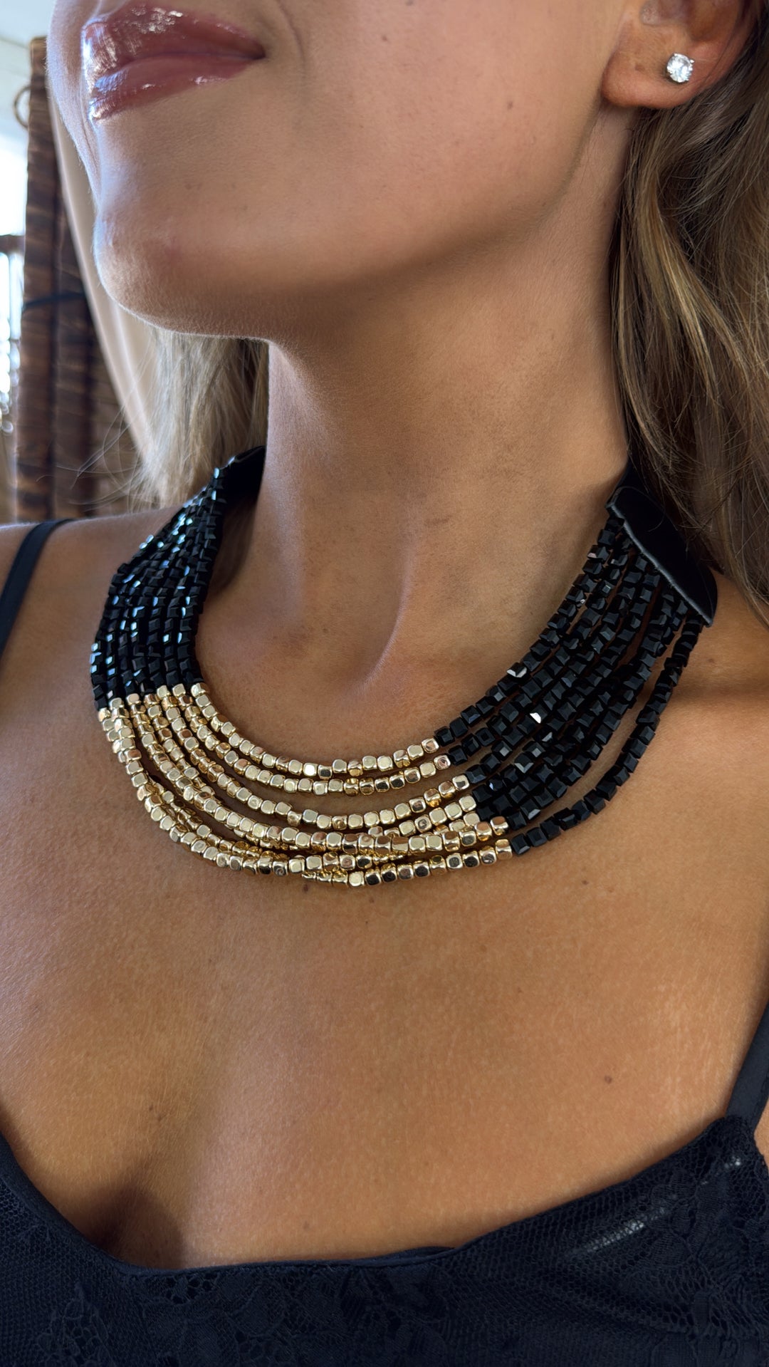 Cube Shaped Layered Necklace, Black