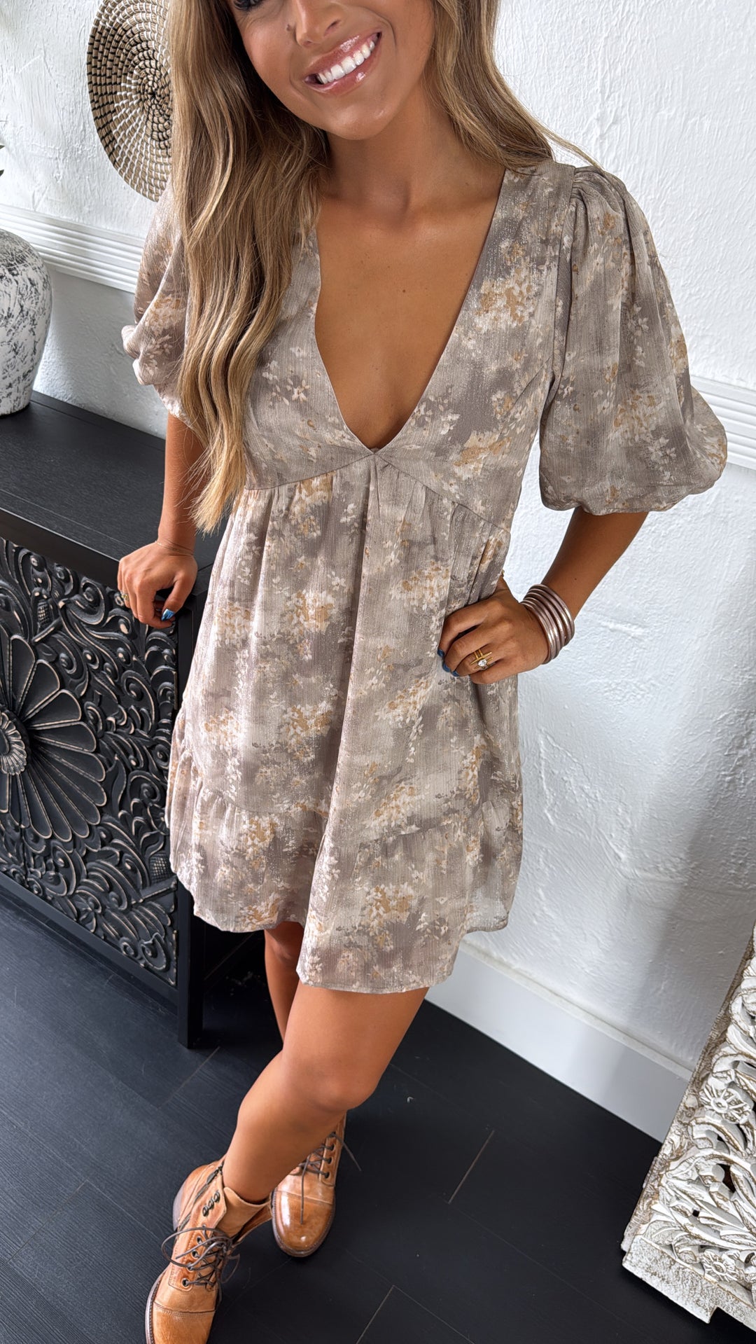 Dalia Floral Dress, Taupe