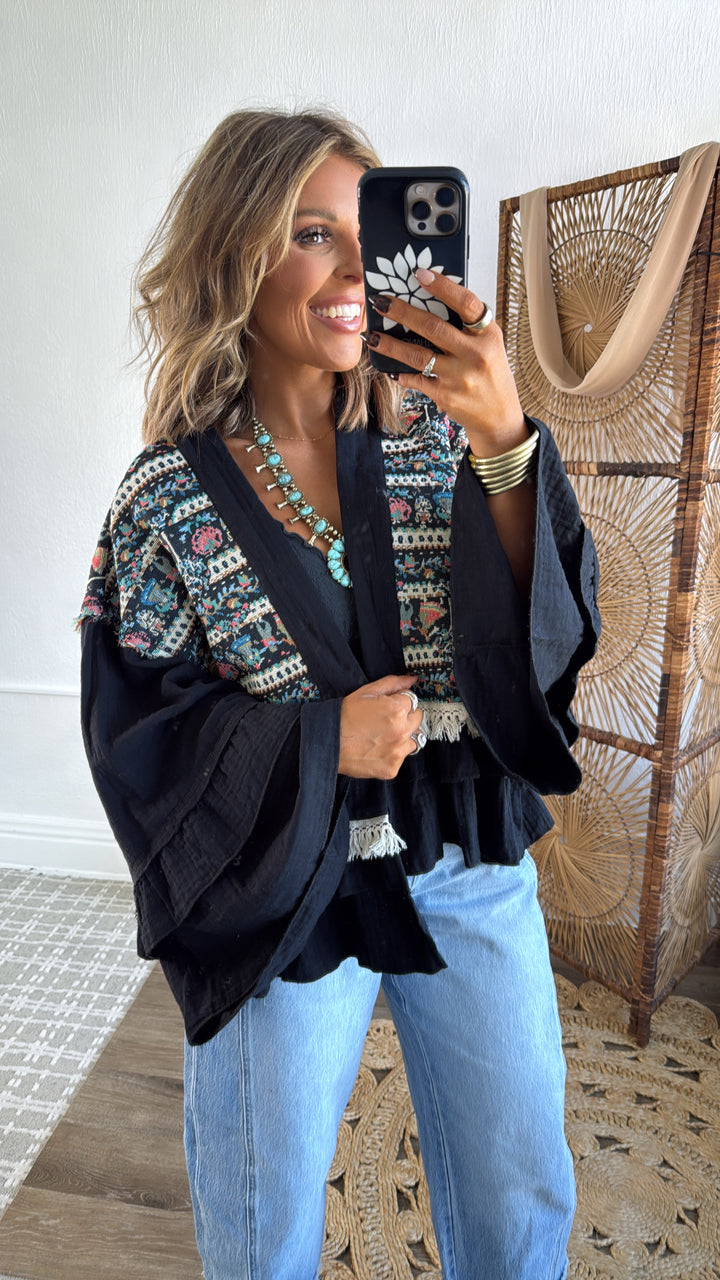 Bethany Woven Cardigan, Black