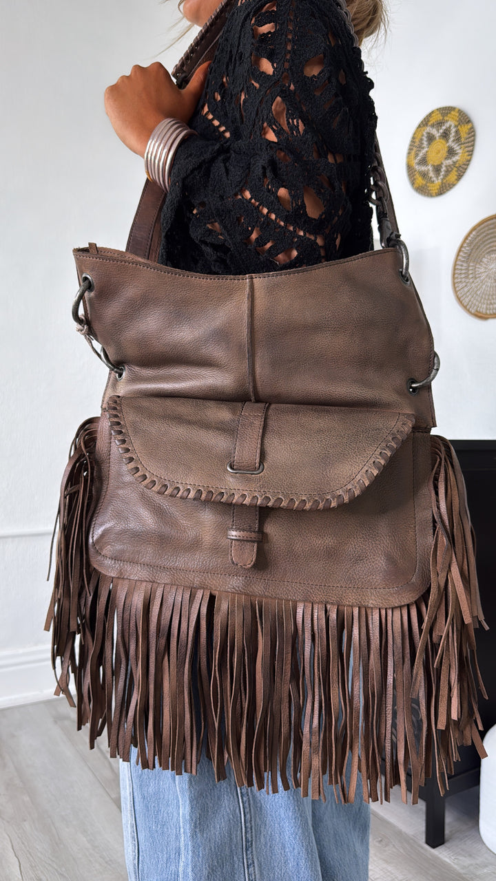 Lia Saddlebag W/ Chain, Taupe/Grey