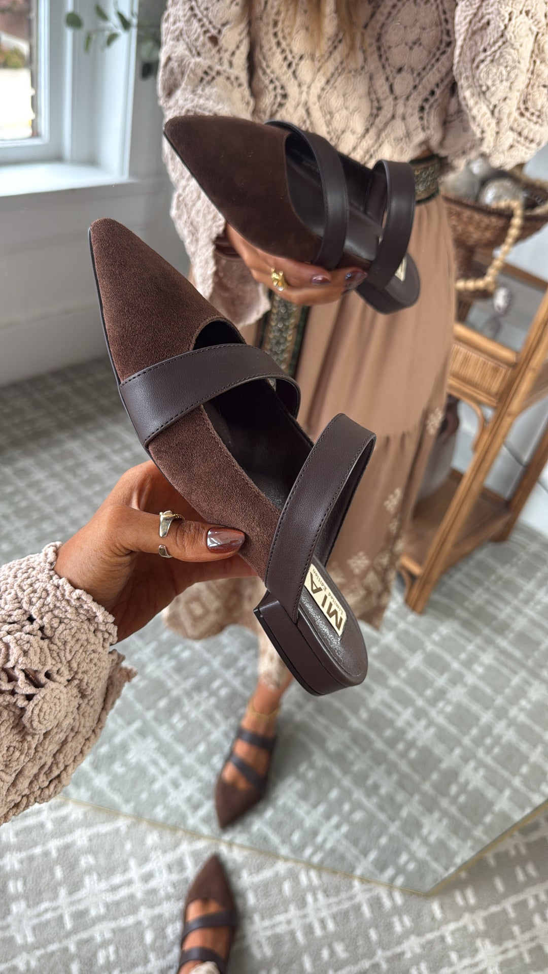 Roasted Almond Suede Mule, Chocolate