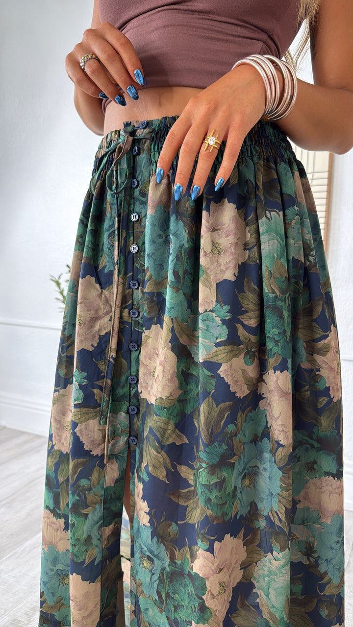 Florence Floral Skirt, Retro Blue