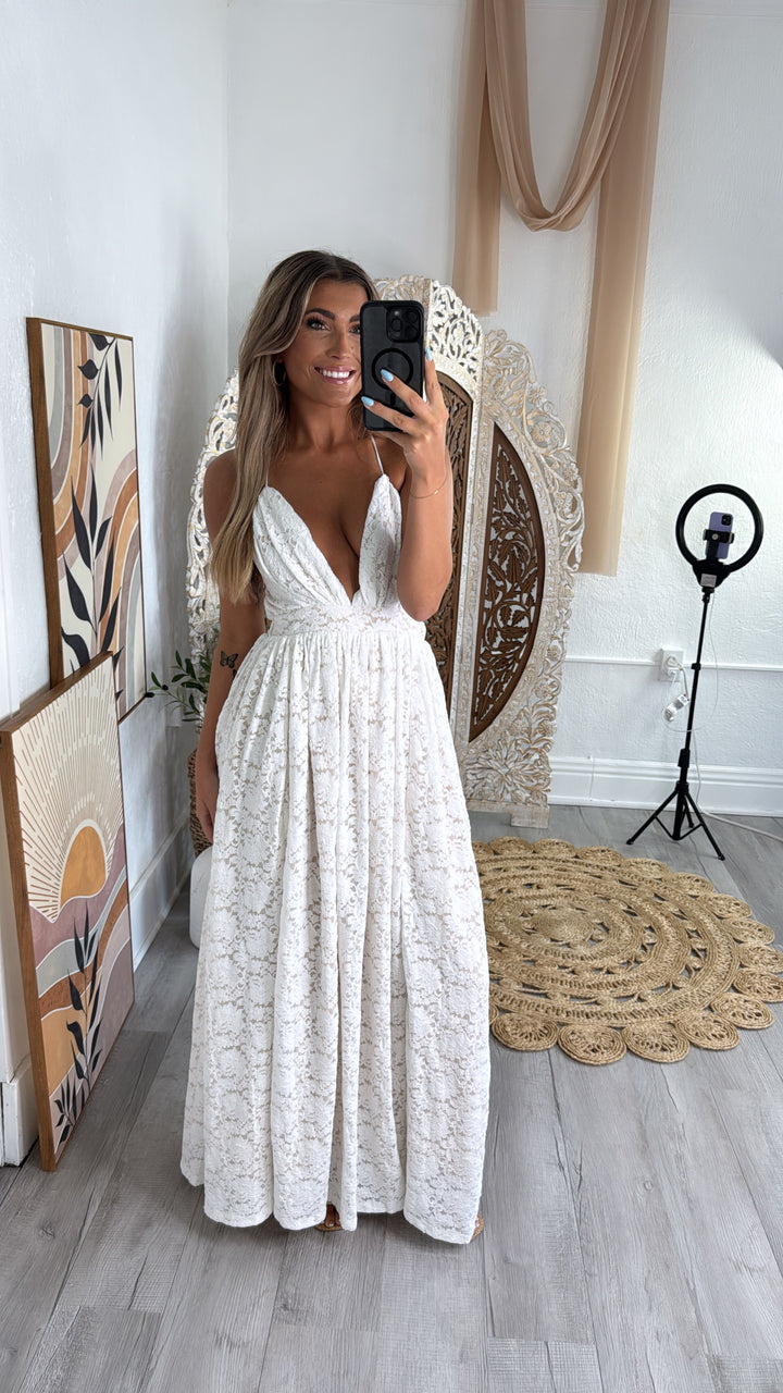 ECB Exclusive: Layla Lace Maxi Dress, White