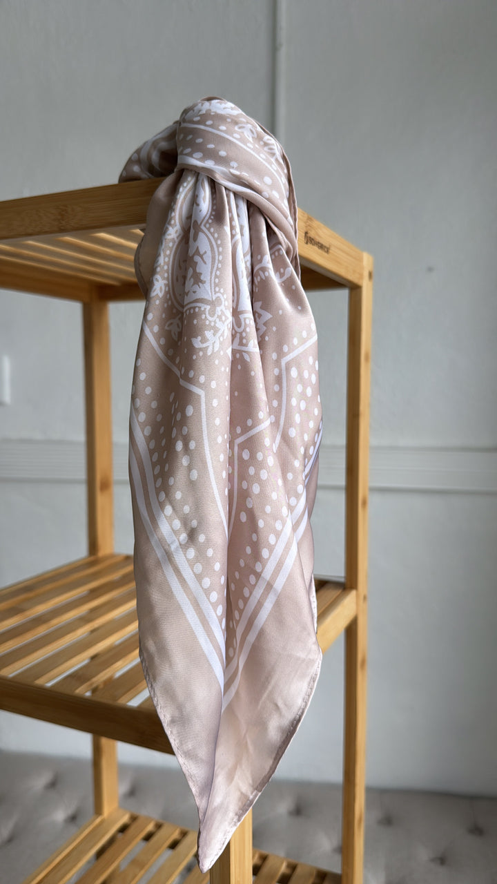 Silky Paisley Twilly Scarf, Sand