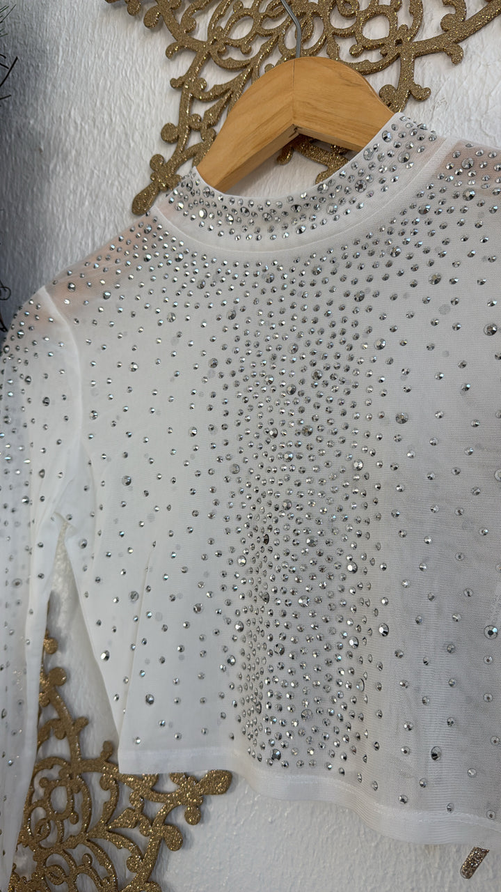 Rhinestone Crop Top, White