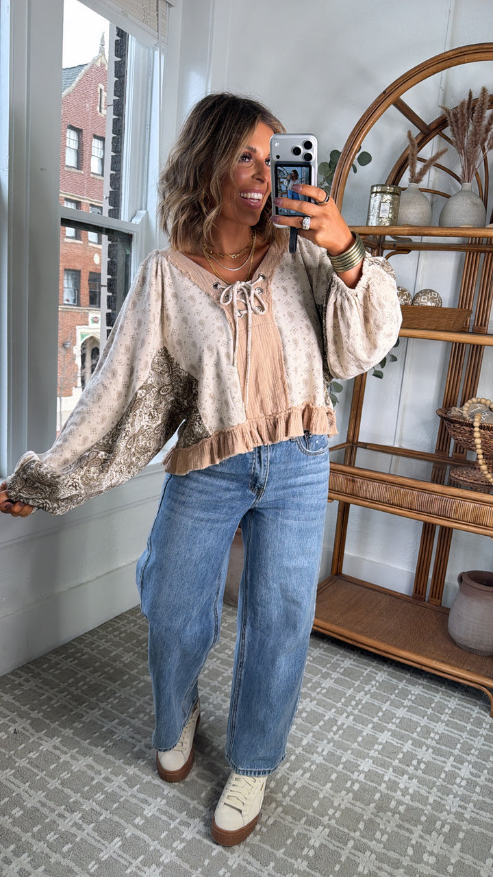 Petal Kiss Blouse, Beige Multi