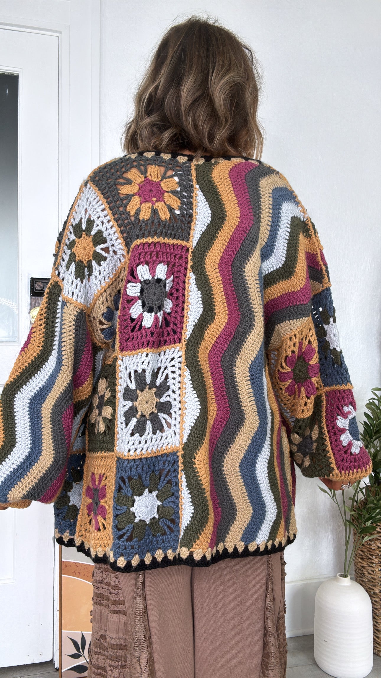 Hand Knit Square Patches Cardigan, Mustard & Olive – Everyday Chic