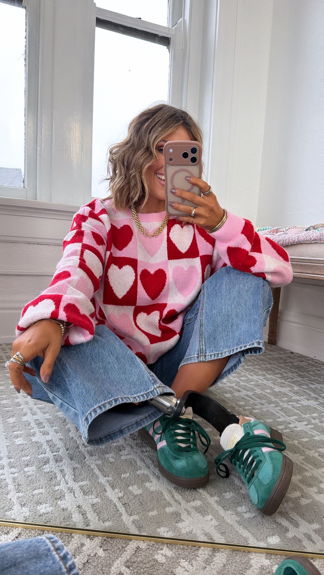 Cherry Heart Knit Sweater, Pink/Red