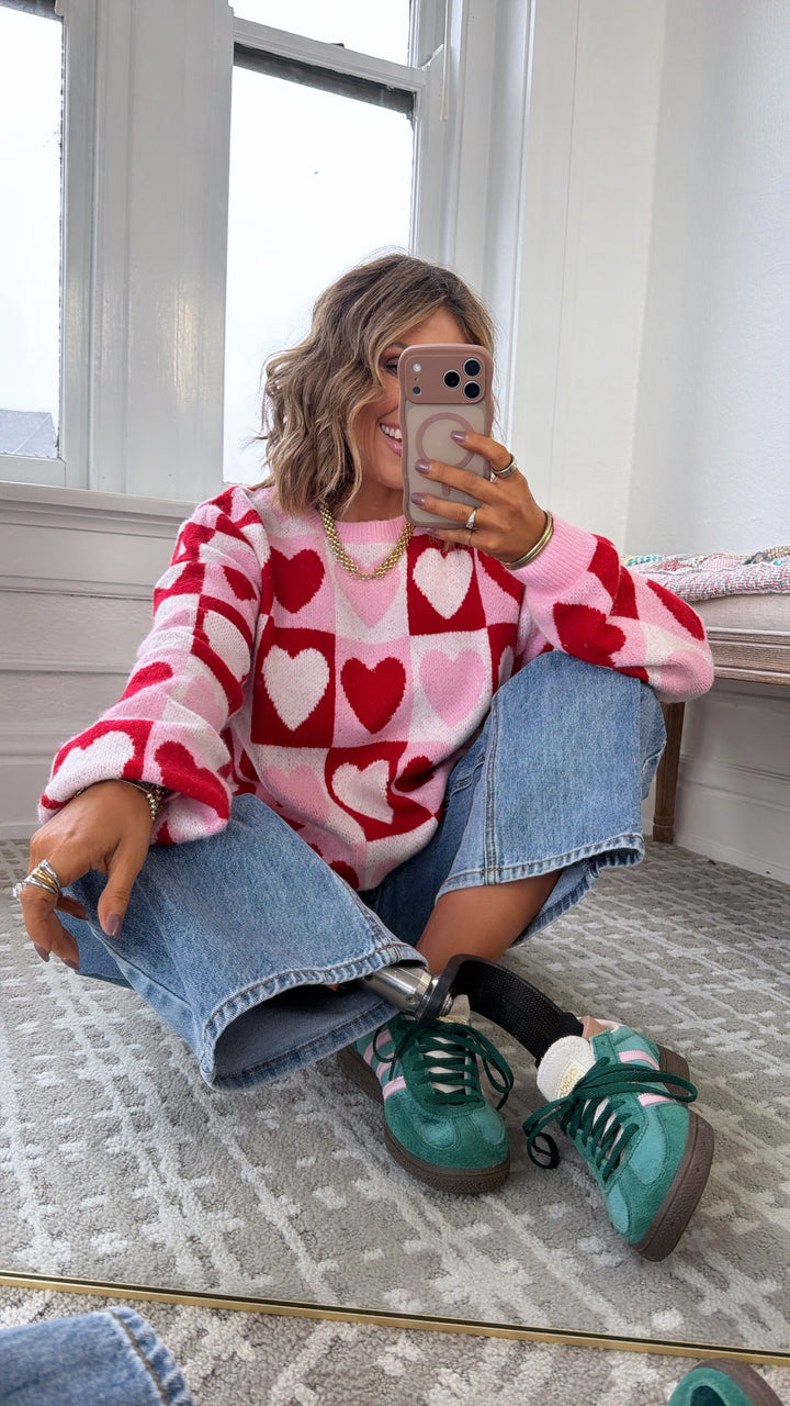 Cherry Heart Knit Sweater, Pink/Red
