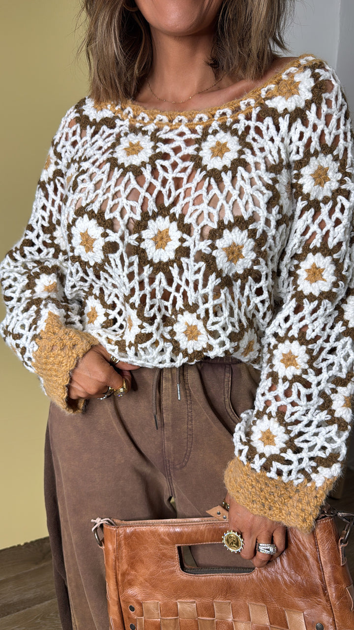 The Last Warmth Crochet Sweater, Caramel Multi