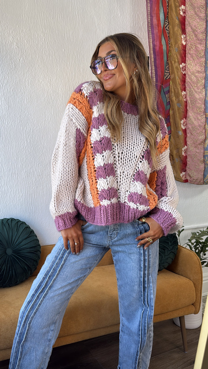 Winnie Knit Sweater, Lavender/Multi