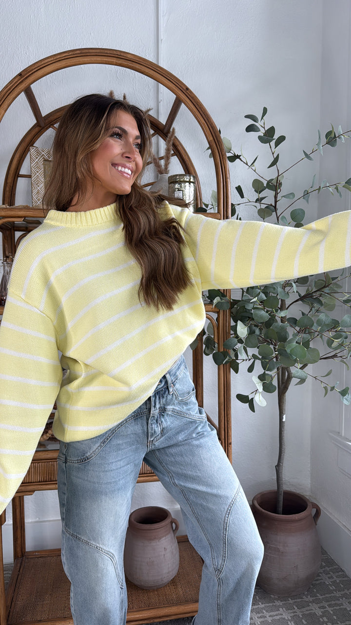 Avie Striped Sweater, Lemon/White