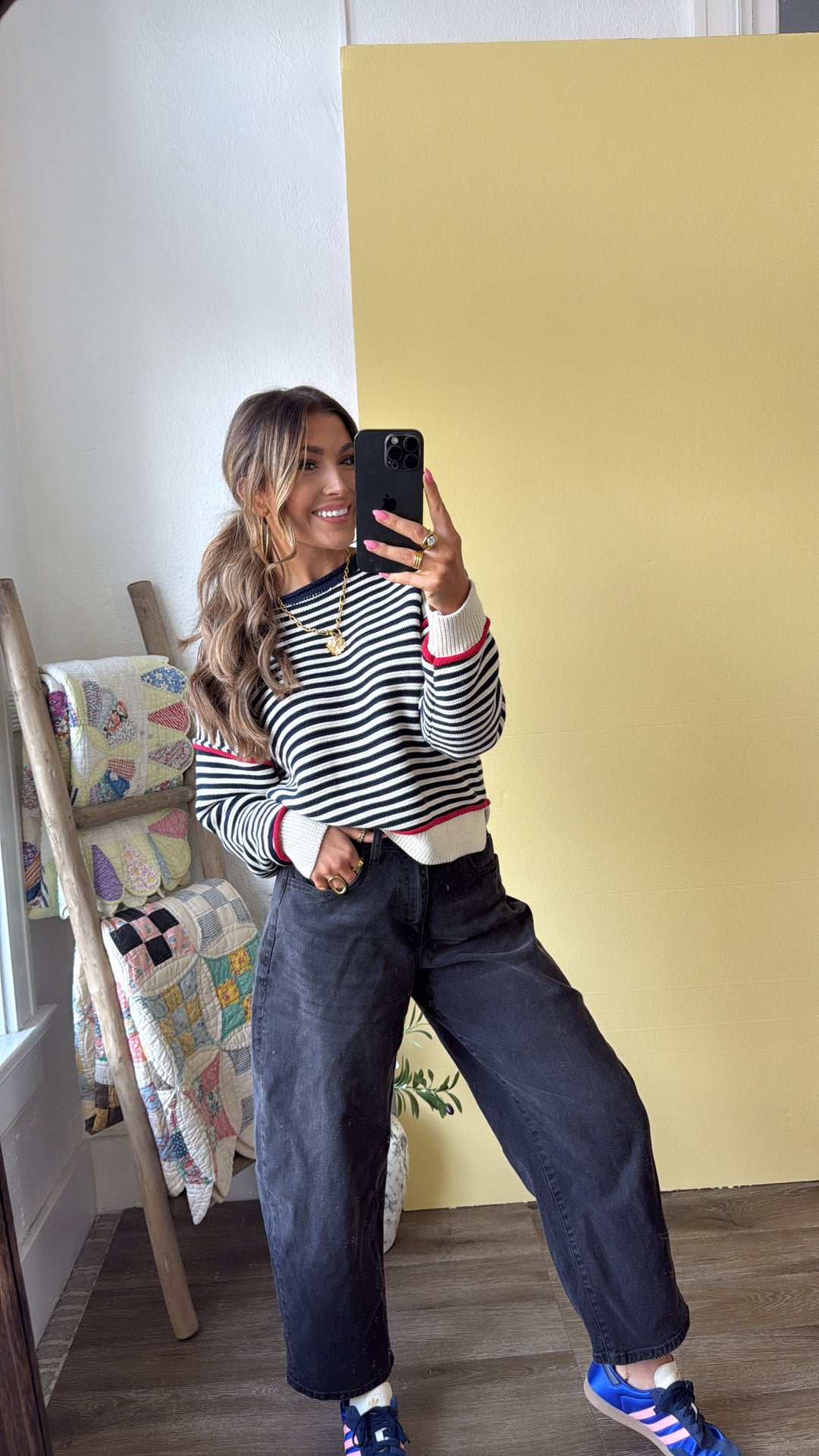 Summer Striped Sweater, Cream/Navy