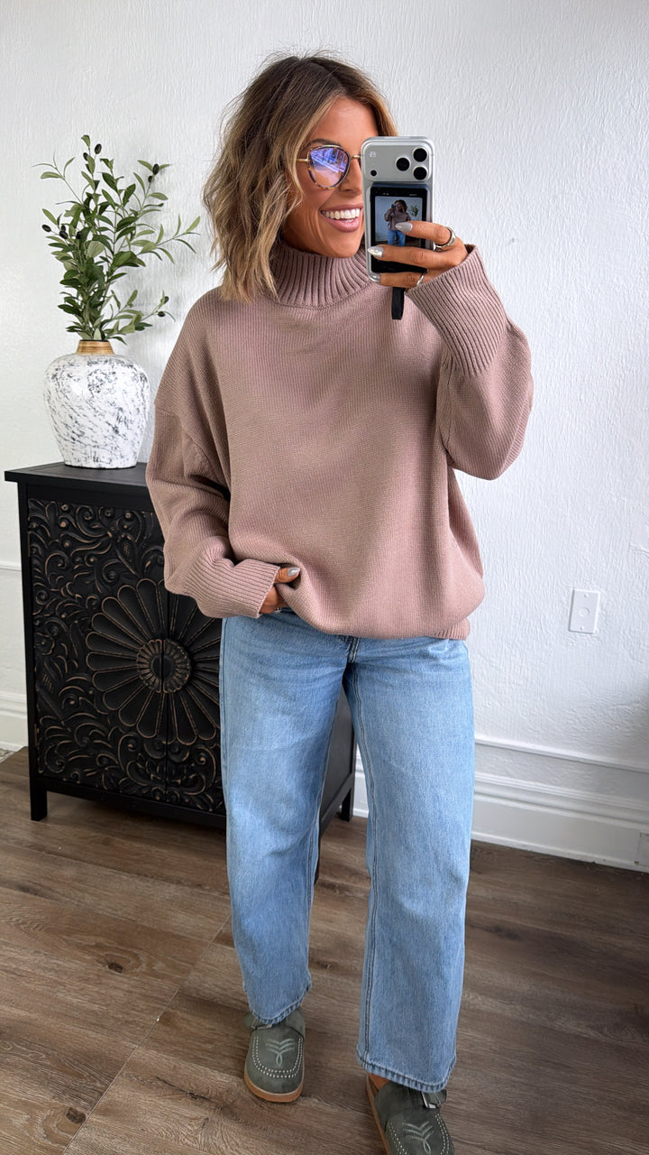 Soft Ember Mock Neck Sweater, Mocha