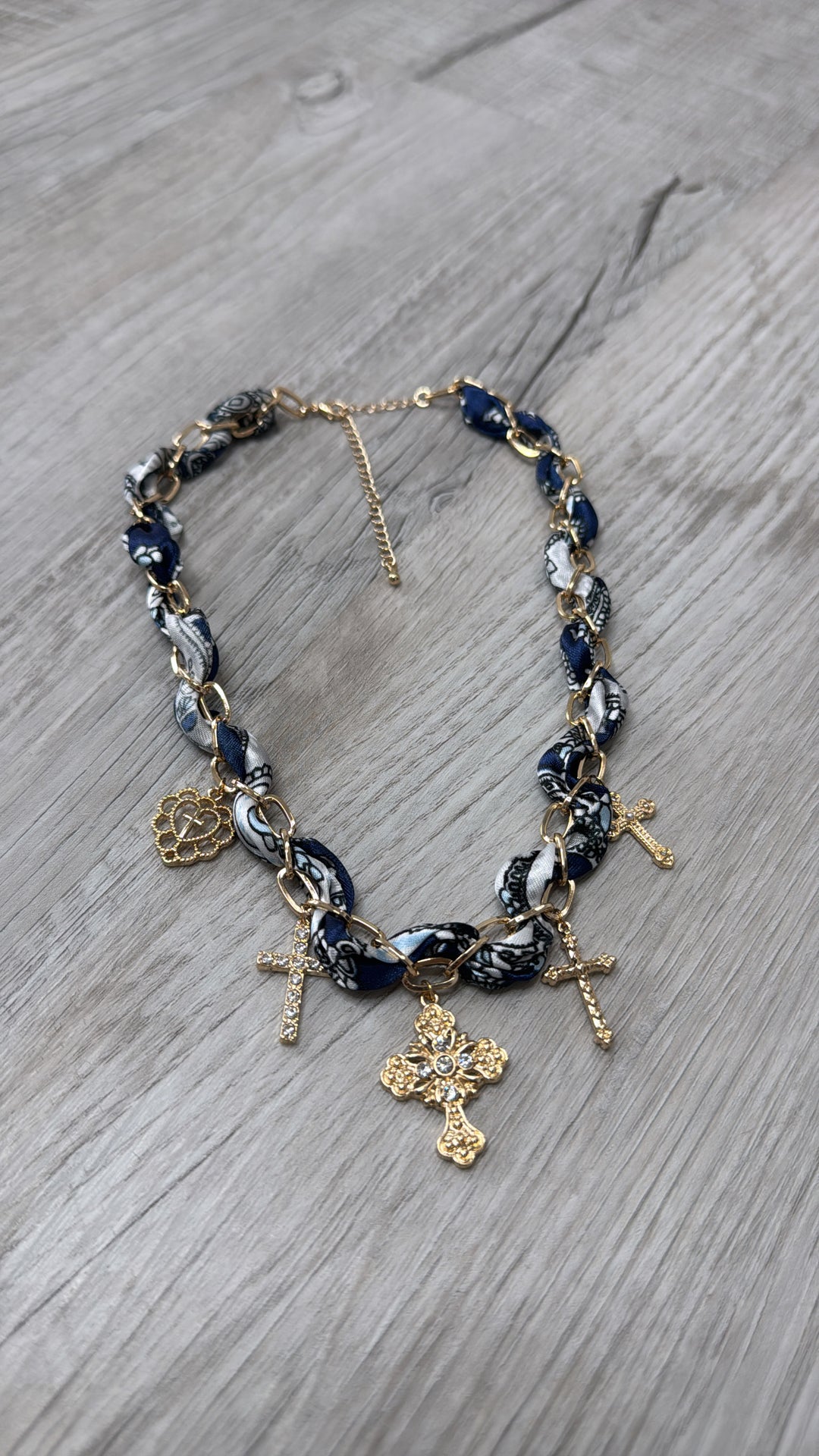 Edgy Western Charm Necklace, Navy/Gold