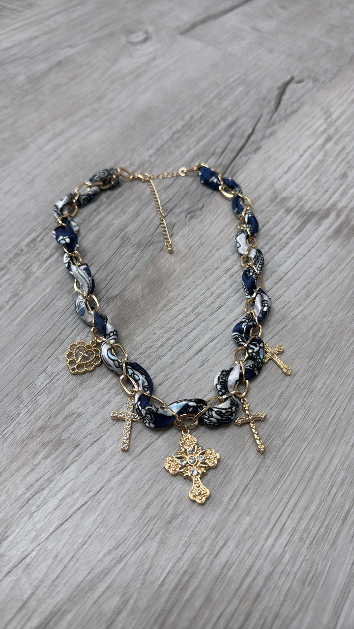 Edgy Western Charm Necklace, Navy/Gold
