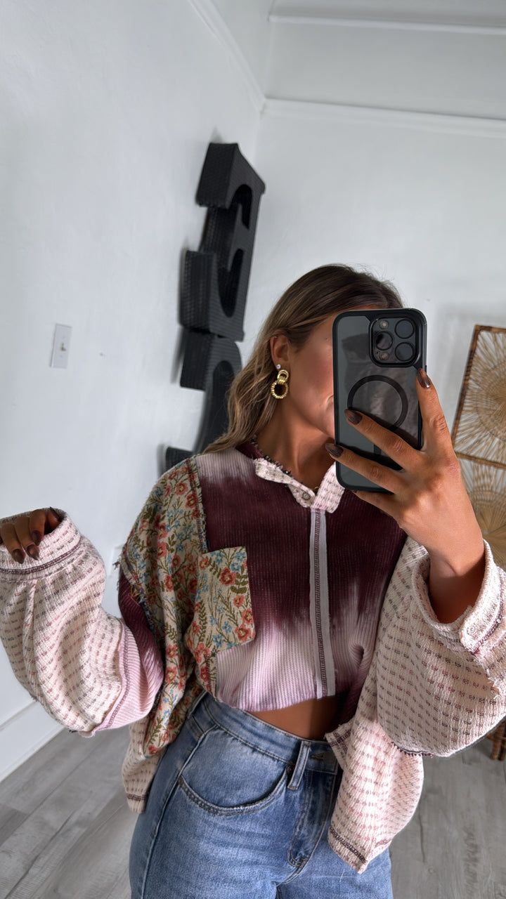 Wild Berry Floral Top, Cream/Burgundy