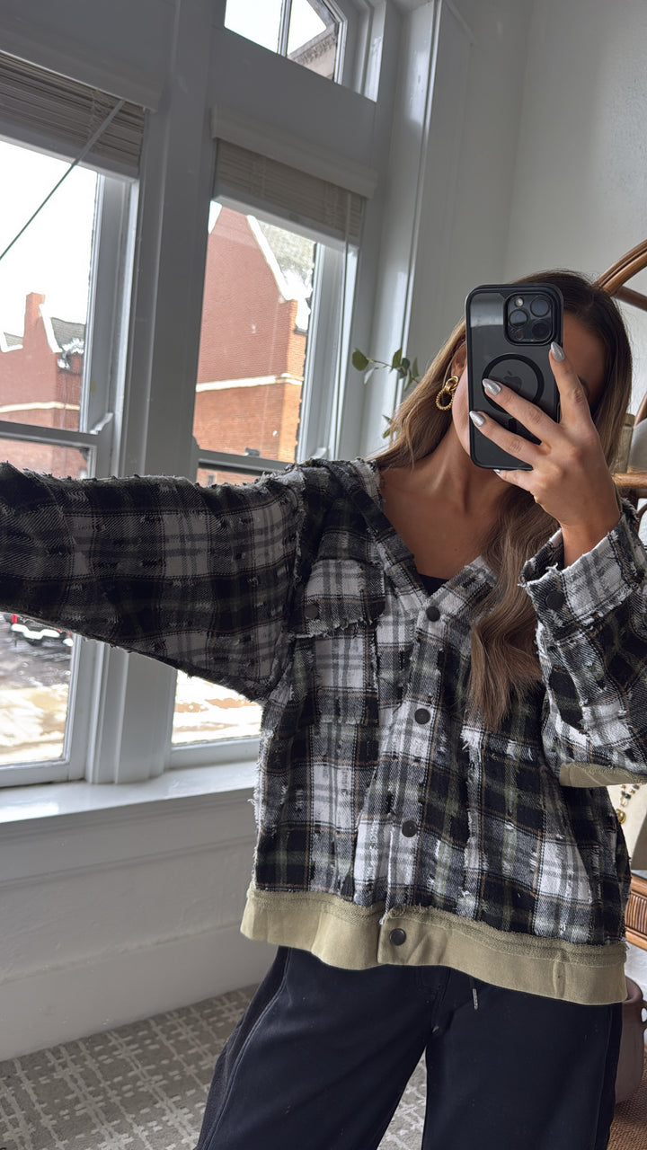 Birch Cabin Flannel Top, Olive/ Black