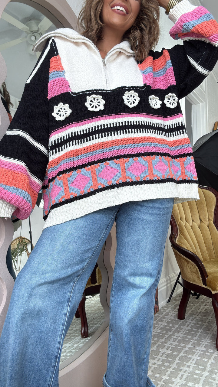 The Cabin Half Zip, Black Multi