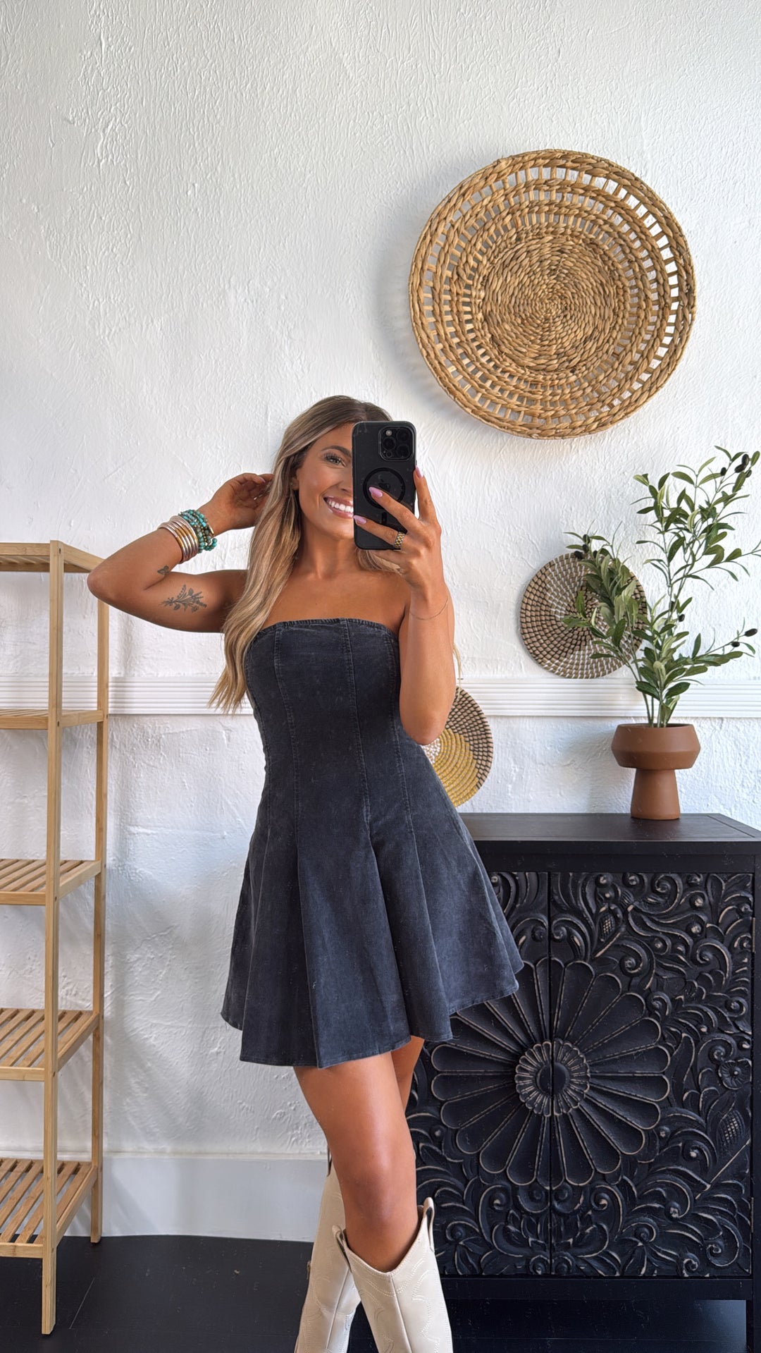 Western City Streets Mini Dress, Black