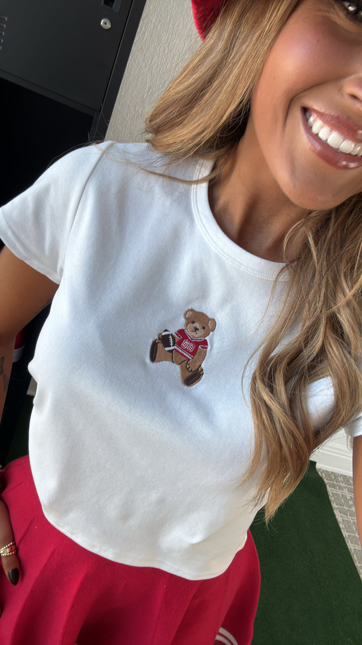Touchdown Teddy Baby Tee, White/ Red