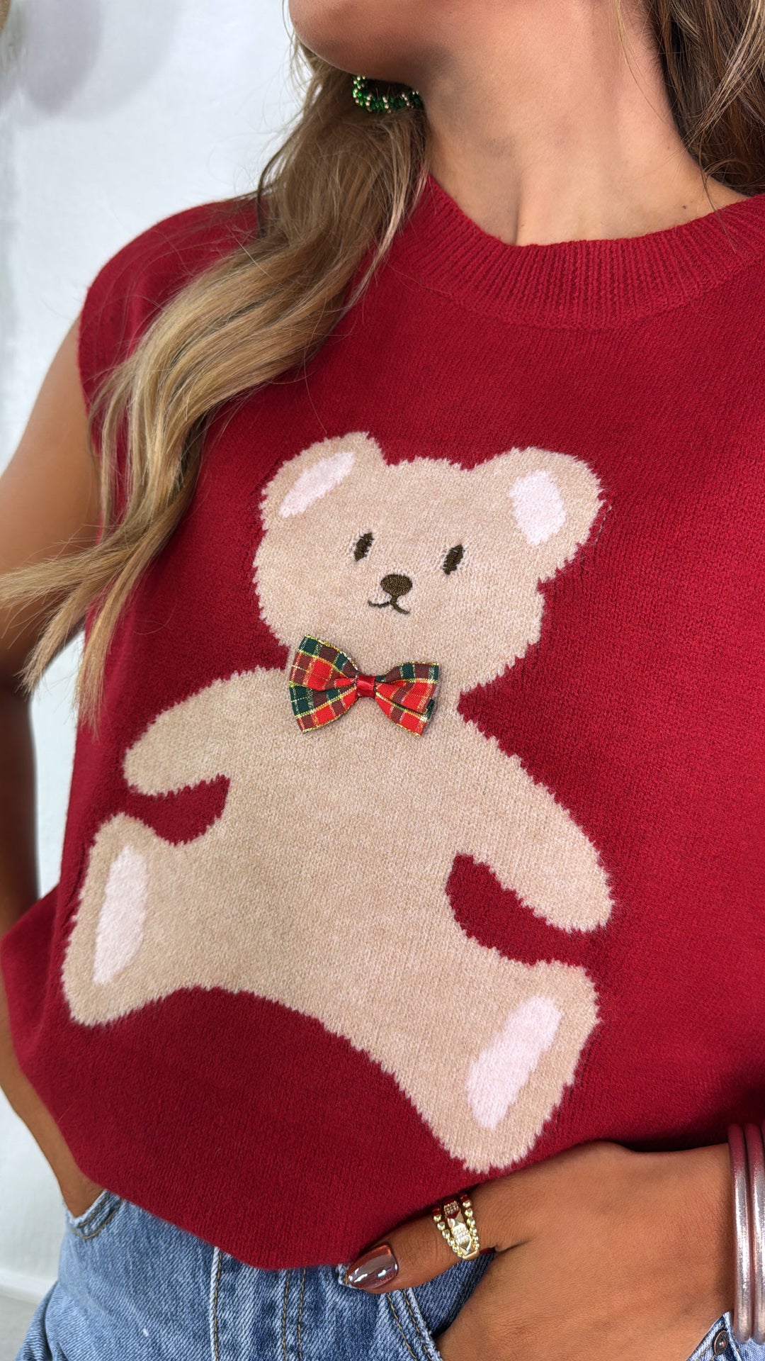 Teddy Knit Sweater Vest, Red