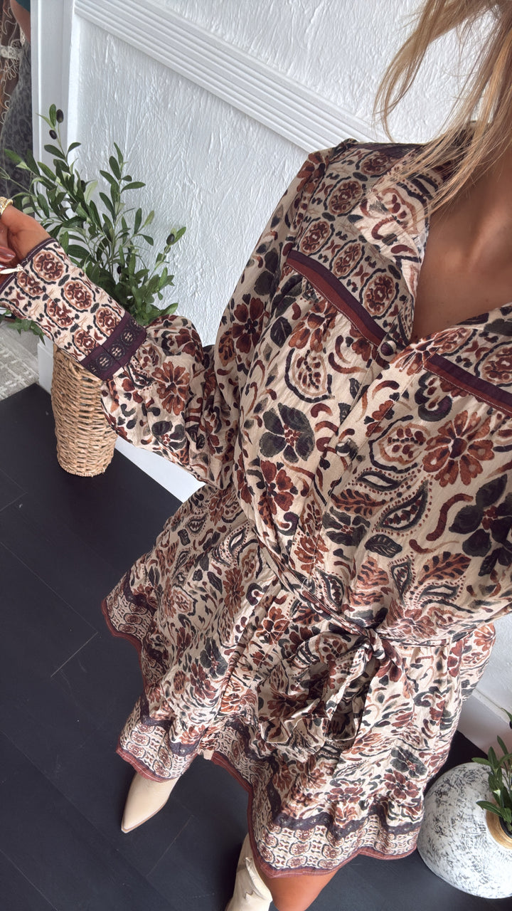 Bluewood Bloom Mini Dress, Cream/Brown