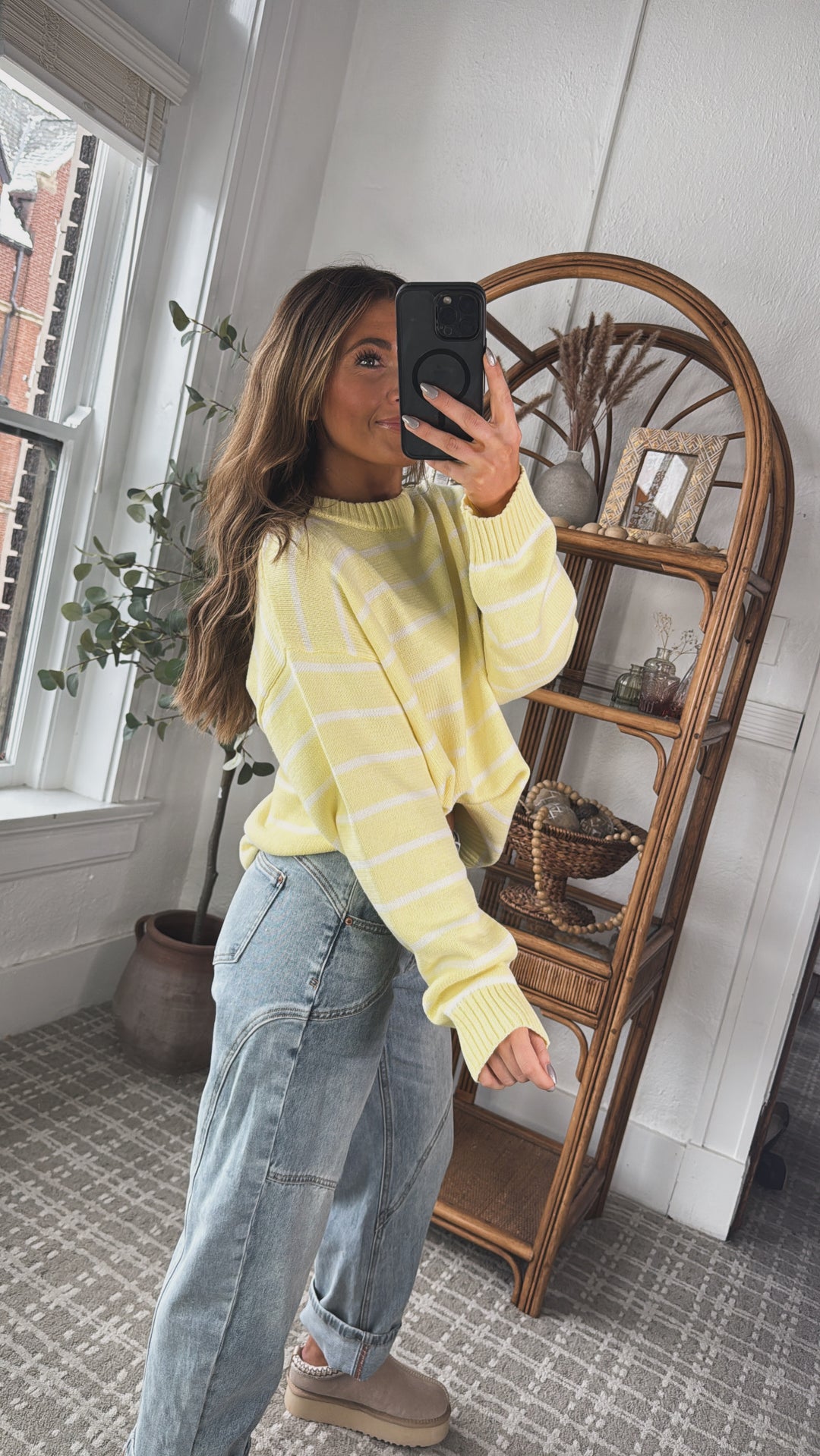 Avie Striped Sweater, Lemon/White