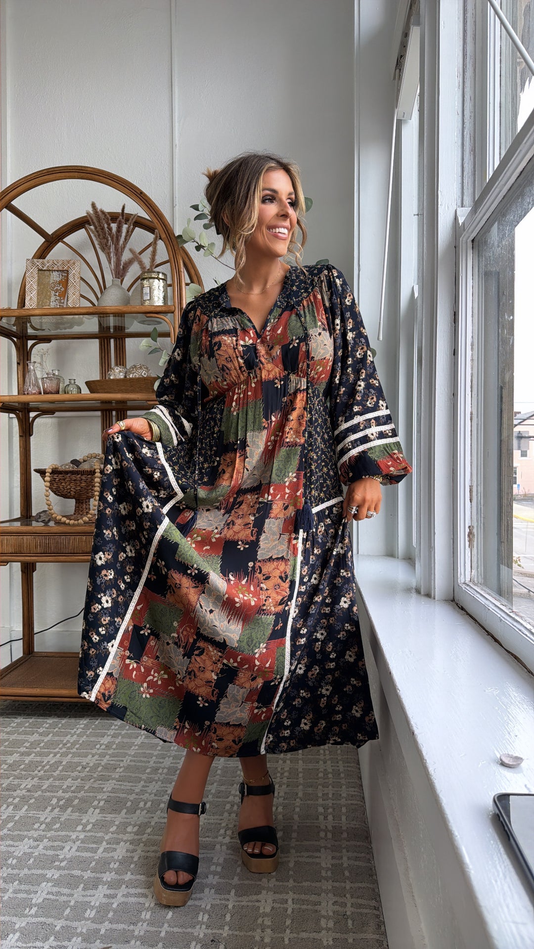 Amber Patch Midi Dress, Navy Multi Amber Patch Midi Dress, Navy Multi