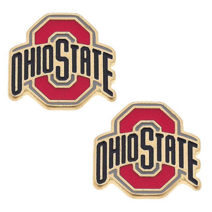 Buckeyes Enamel Stud Earrings in Scarlet/Black