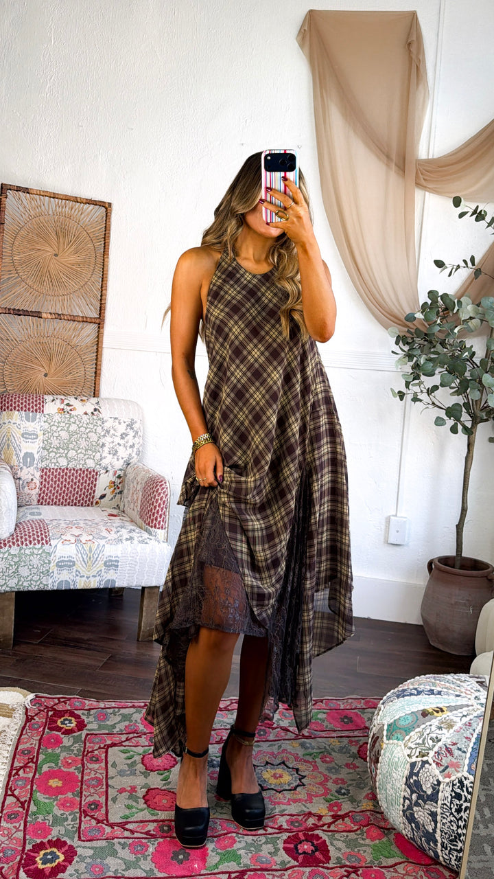 Halter Patch Midi Dress, Brown