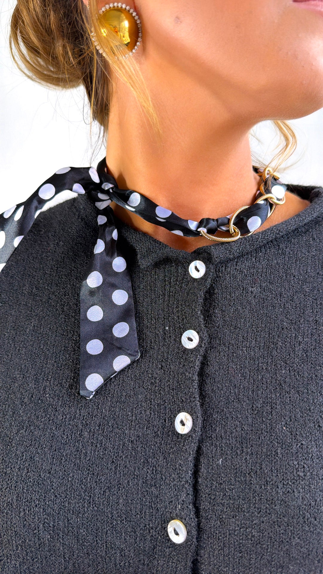 Polka Dot Charm Necklace, Black/White