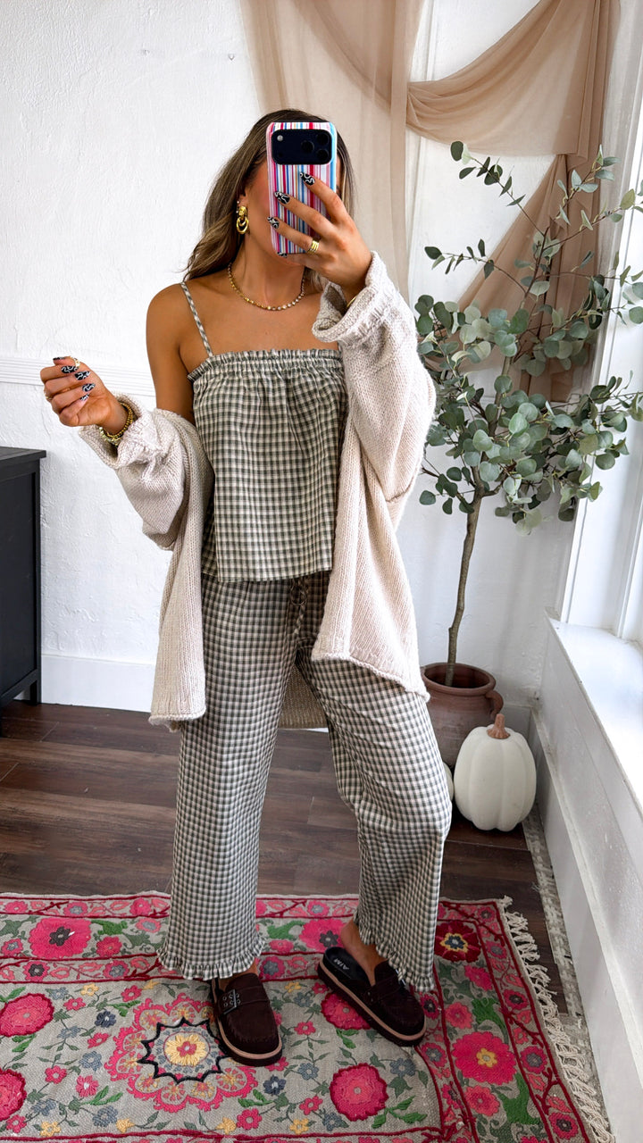 Romey Two Piece Set, Olive/Taupe Plaid