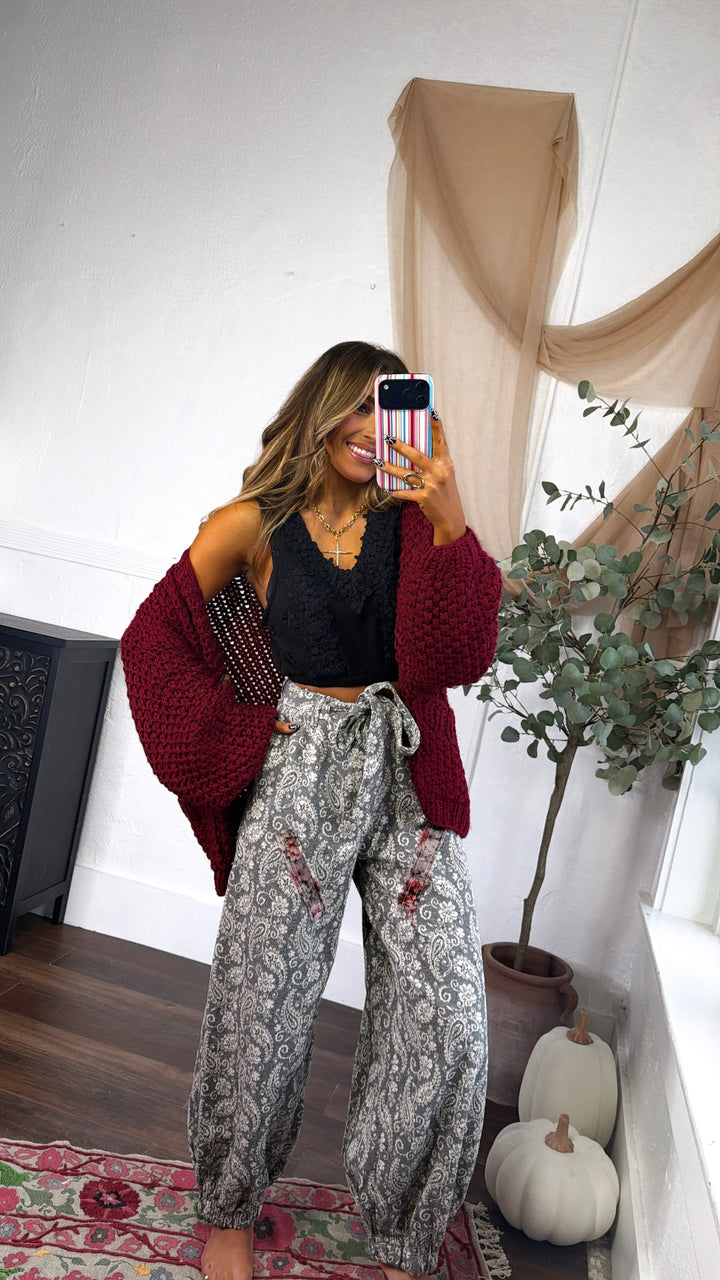 Slouchy Knit Button Cardigan, Burgundy