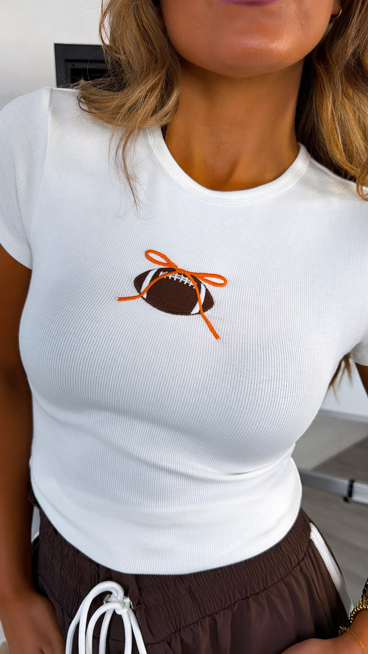 Friday Night Sweetheart Football Baby Tee, Orange
