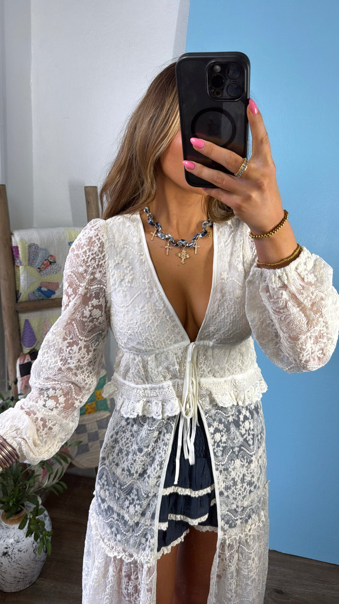 Serena Lace Kimono, Ecru