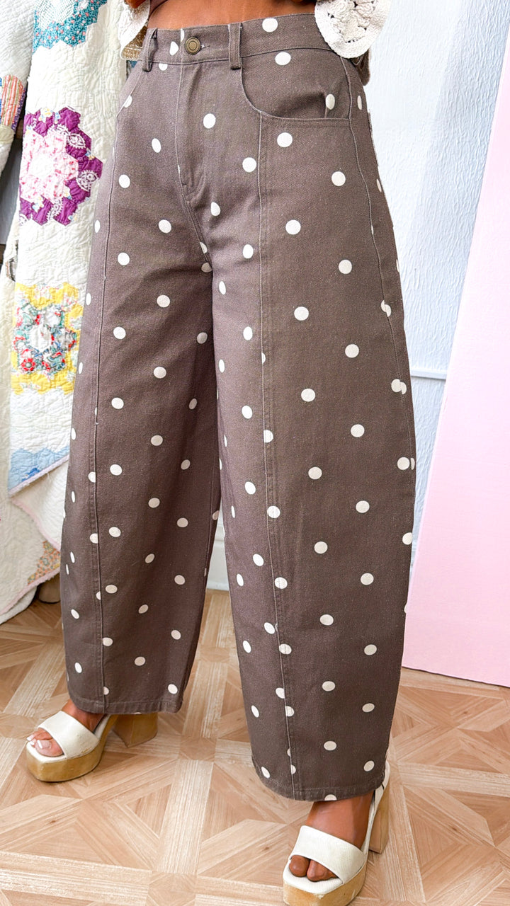 Sweet Pea Polka Dot Barrel Pants, Brown