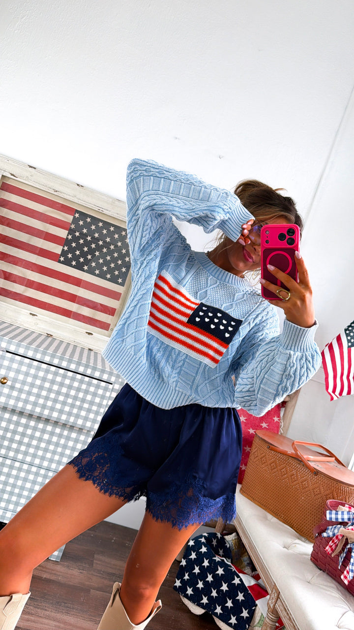 American Dreams Knit Sweater, Powder Blue