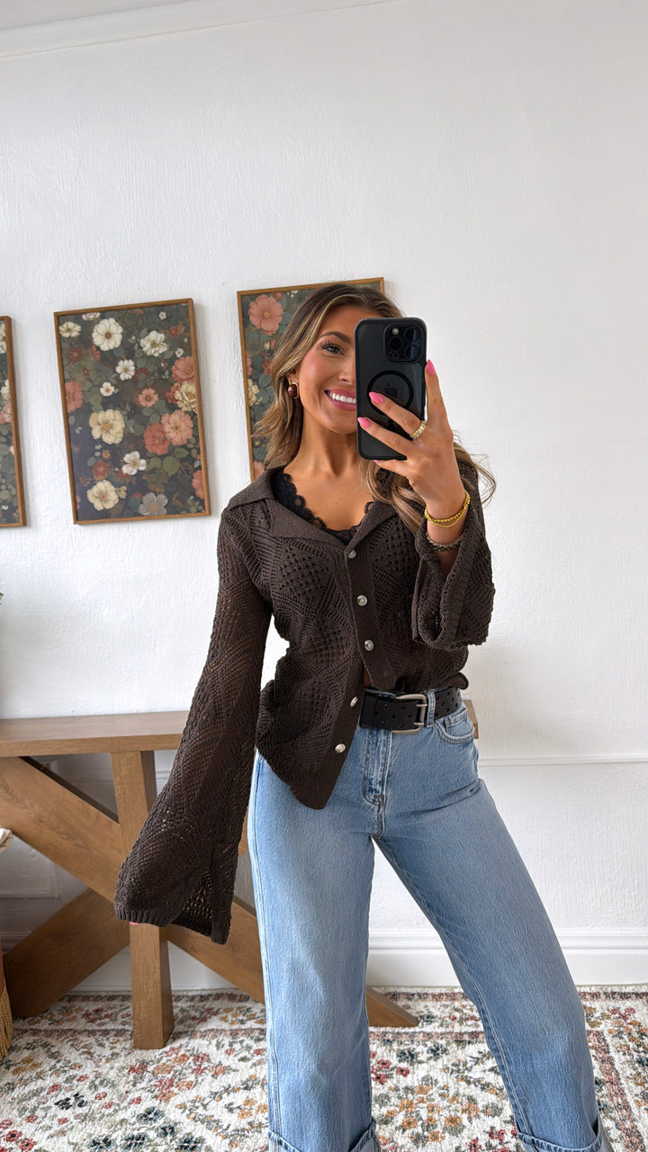 Ashberry Knit Button Up Cardigan, Warm Charcoal