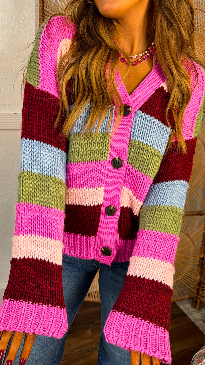 Easy Springs Knit Cardigan, Pink Multi