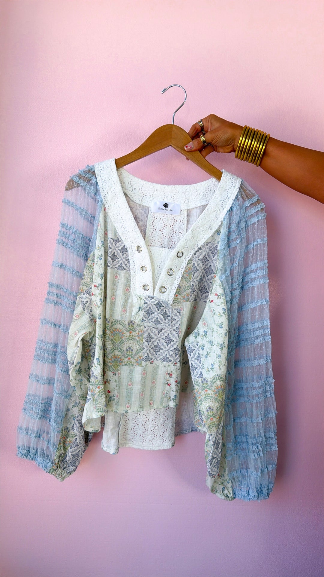 Sunset Sol Blouse, Baby Blue