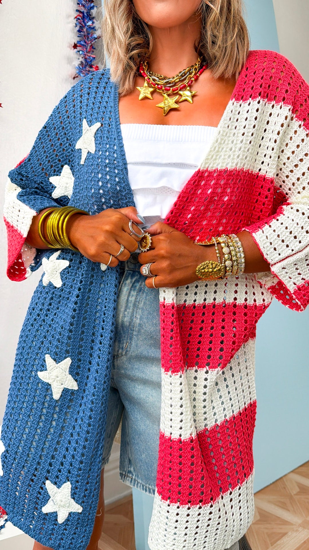Shooting Stars Knit Cardigan, American Flag