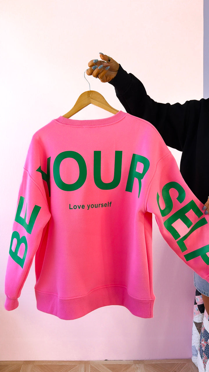 Love Yourself Oversized Crewneck, Pink/Green