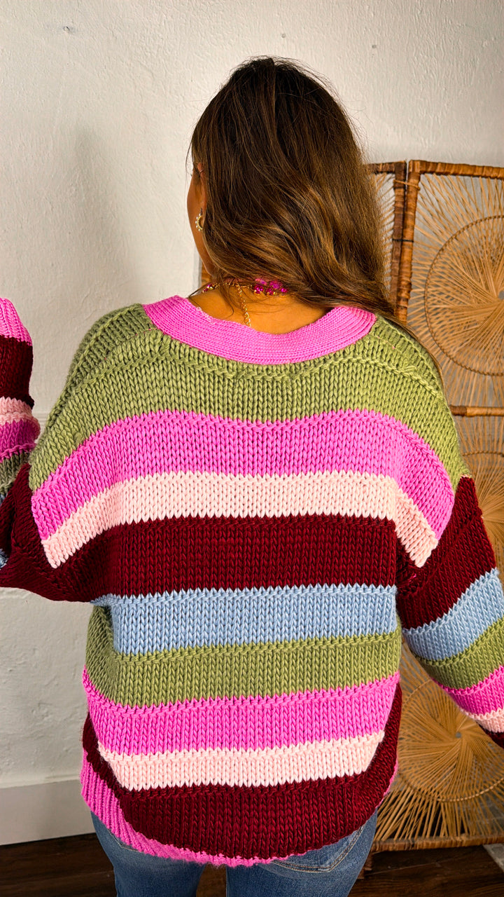 Easy Springs Knit Cardigan, Pink Multi