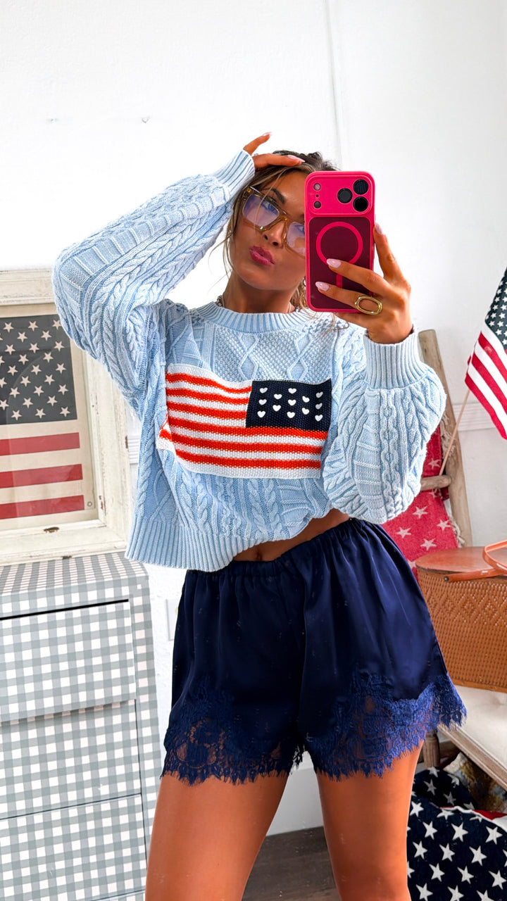 American Dreams Knit Sweater, Powder Blue
